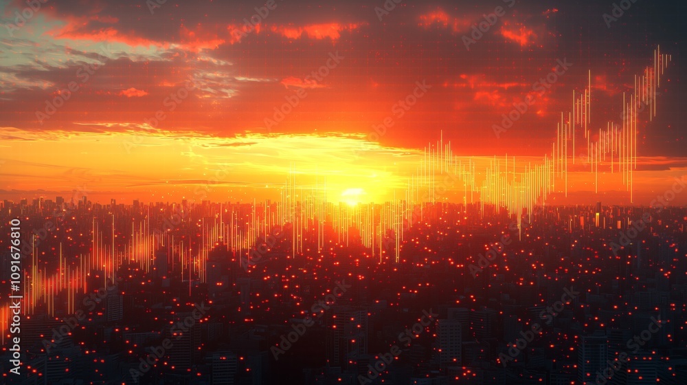 A stunning sunset paints the sky orange above a city, while a bright stock market graph rises dramatically, symbolizing strong investment growth and optimism. A stunning sunset paints the sky orange above a city, while a bright stock market graph rises dramatically, symbolizing strong investment growth and optimism.