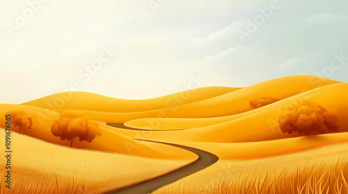 The endless lowlands with golden fields and warm image. Endless Golden Fields. Illustration photo