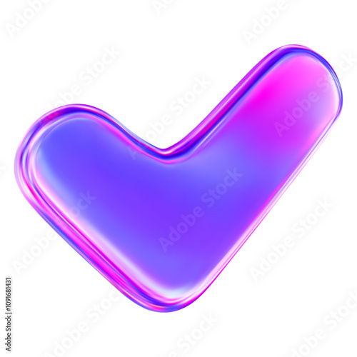 3d neon or holographic check mark icon. Stock vector illustration on isolated background.