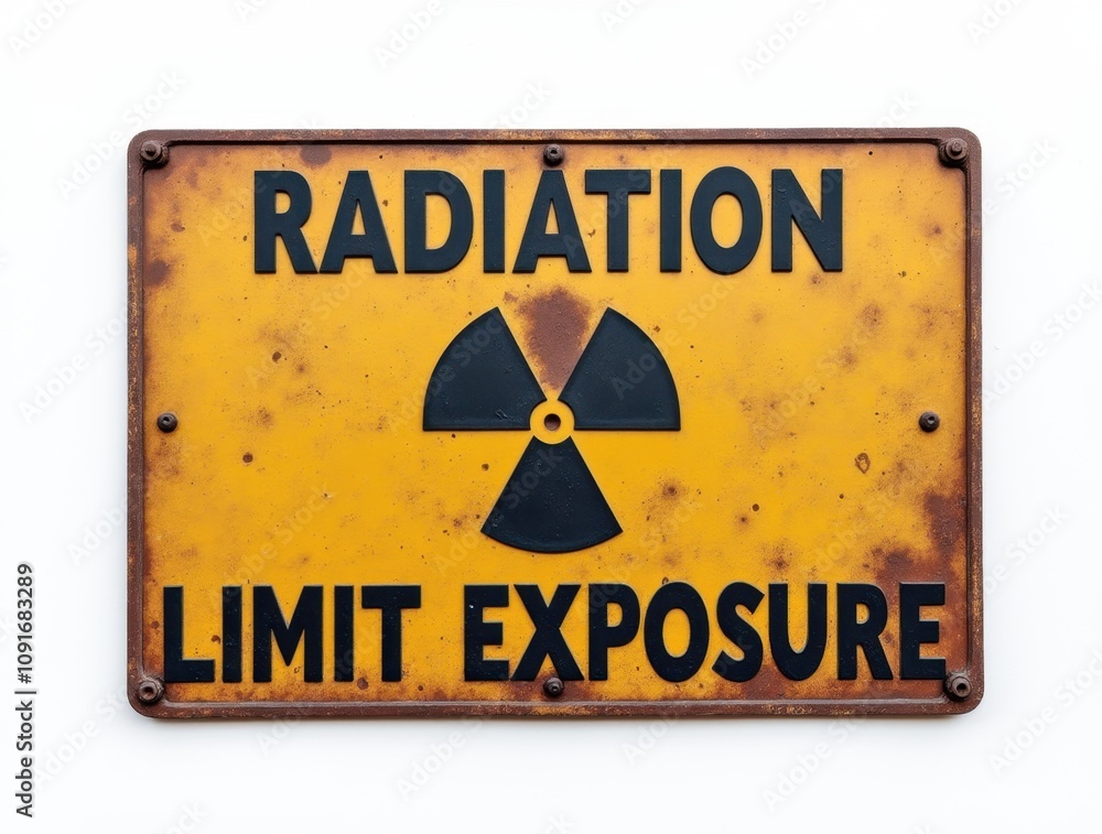 Obraz premium Rusty Radiation Warning Sign, Frontal View