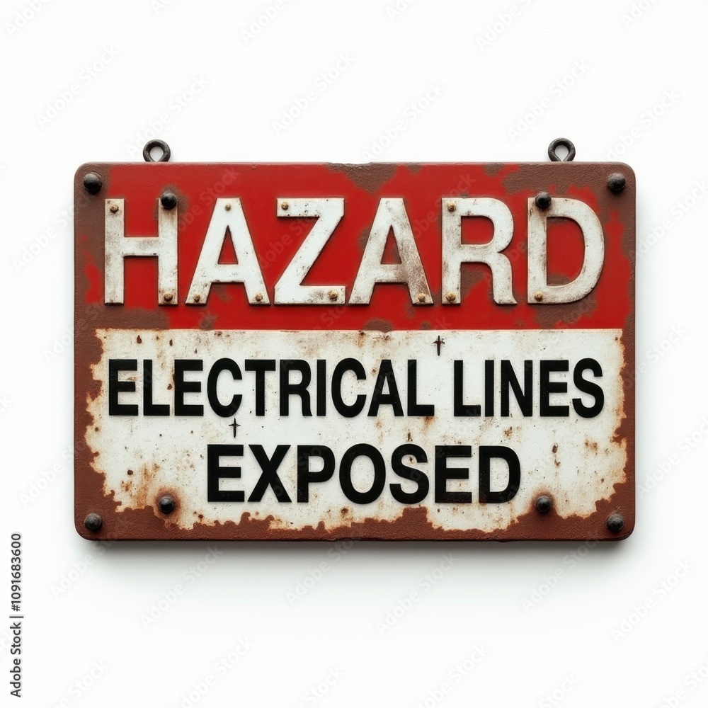 Fototapeta premium Rusty Electrical Hazard Sign Frontal View