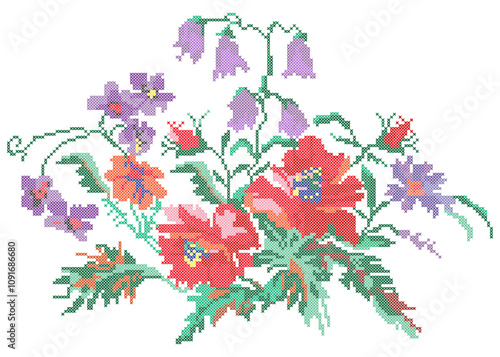 Cross Stitch Wild Flowers, Floral Embroidery Pattern