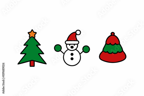 Christmas elements set icons design. Christmas collection of bells, santa, deer, angel, nutcracker, cookies, showman, snowstar, drums, mitten, candy, sock, tree