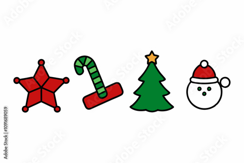 Christmas elements set icons design. Christmas collection of bells, santa, deer, angel, nutcracker, cookies, showman, snowstar, drums, mitten, candy, sock, tree