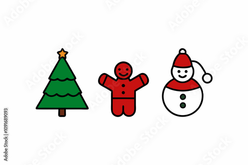 Christmas elements set icons design. Christmas collection of bells, santa, deer, angel, nutcracker, cookies, showman, snowstar, drums, mitten, candy, sock, tree