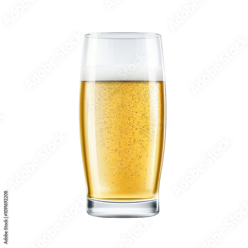 Half full pilsner glass with a clear golden beer and light carbonation isolated on a transparent background  photo