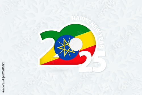 New Year 2025 for Ethiopia on snowflake background. photo