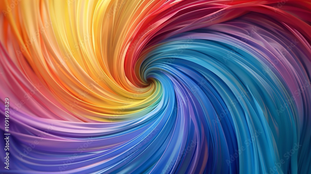 Fototapeta premium A vibrant swirl of colorful fabric, transitioning smoothly from warm reds and yellows to cool blues and purples.