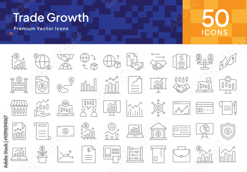 Trade Growth Icon Pack for Business Expansion, Market Development, and International Trade Solutions
