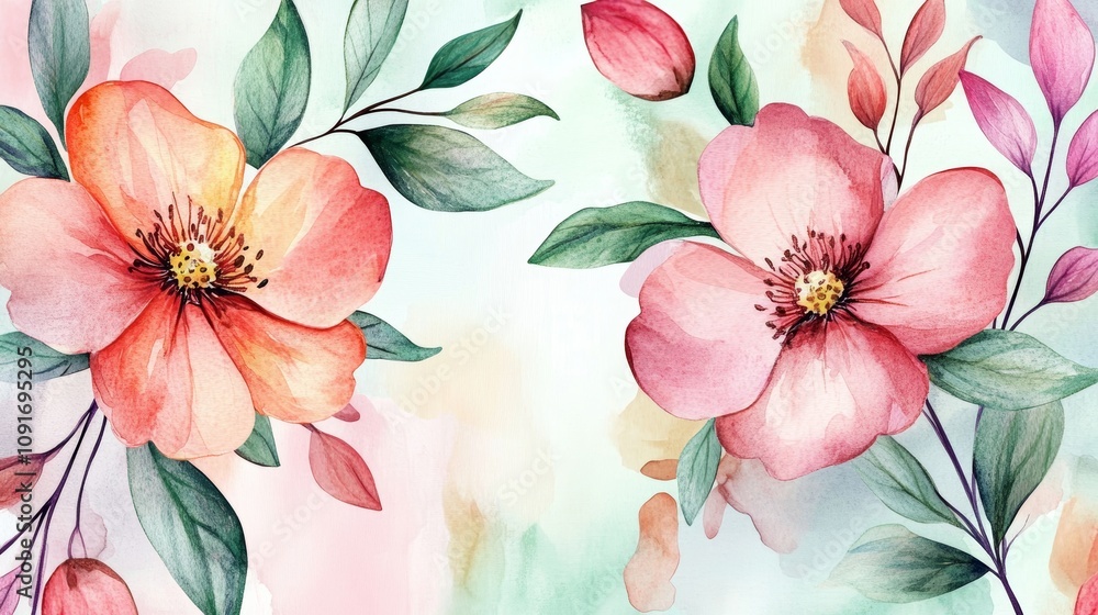 Obraz premium Beautiful Watercolor Floral Elements for Invitations and Postcards Generative AI