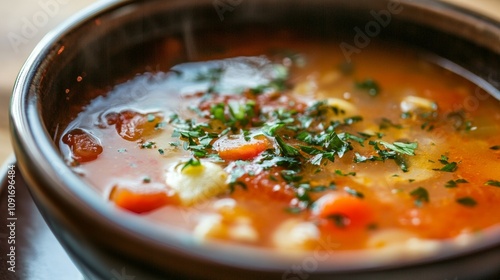 Close-up of a Delicious Homemade Soup Meal Generative AI