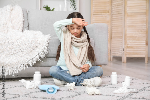 Sick little girl with scarf...