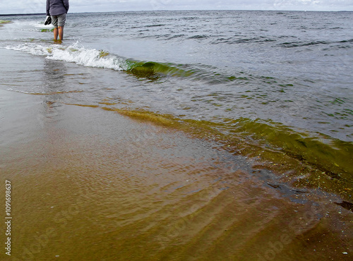 Spaziergang im Wasser am Strand der Ostsee
