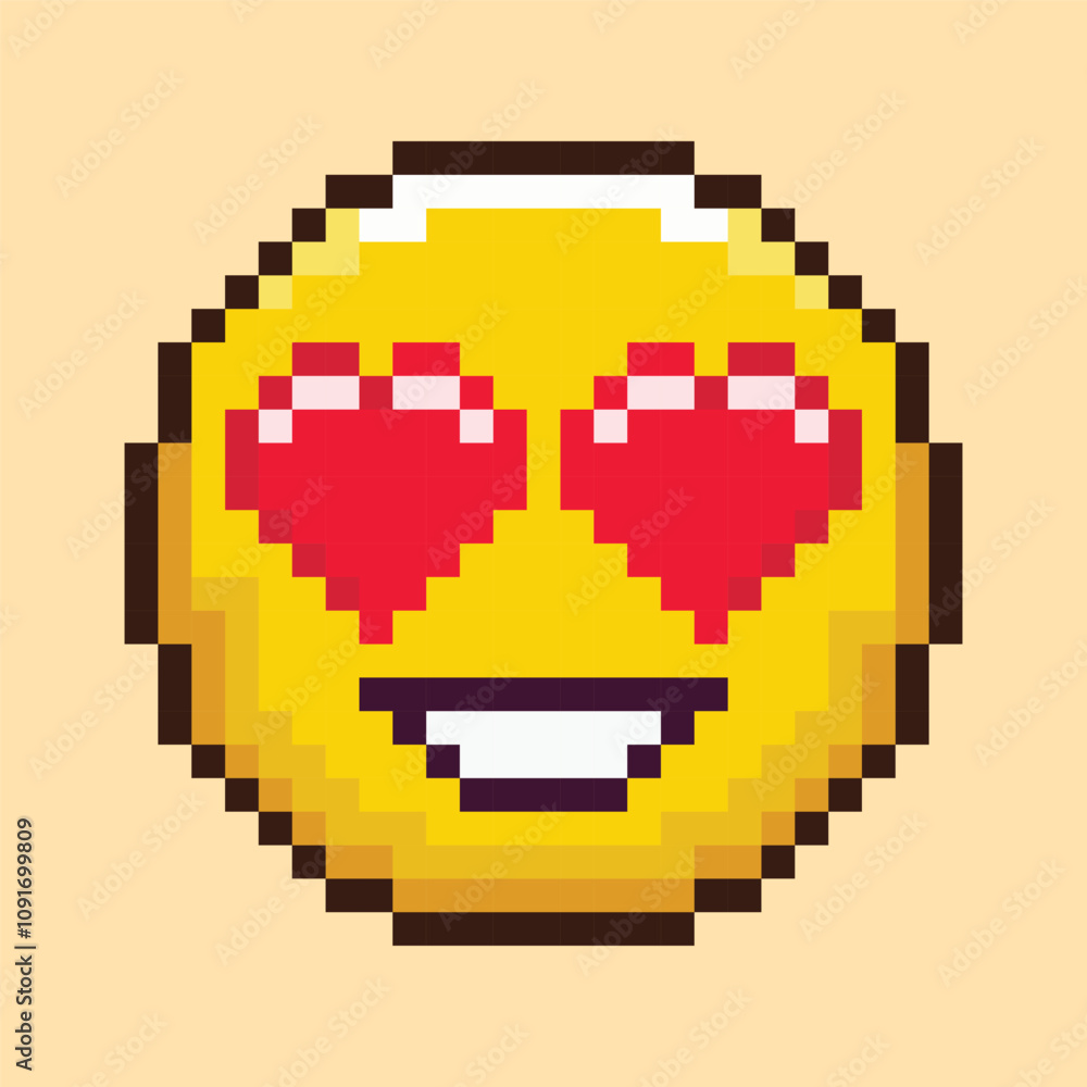 Fototapeta premium Pixel Art of Emoji Emoticon Face in Love in 8 Bit