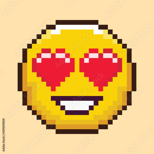 Pixel Art of Emoji Emoticon Face in Love in 8 Bit