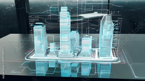 Futuristic Cityscape Hologram on Tabletop