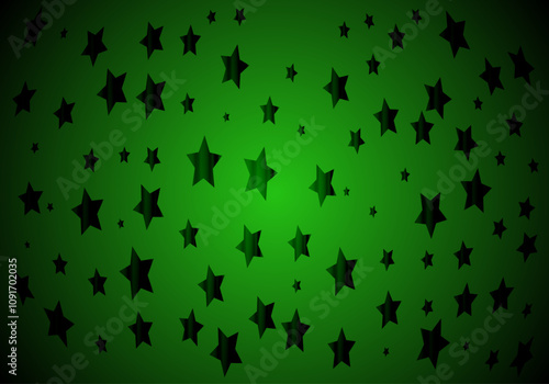 Fondo Navideño con guirnalda verde con estrellas. Guirnalda verde brillante con estrellas