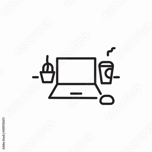 laptop coffee cup officee icon sign vector