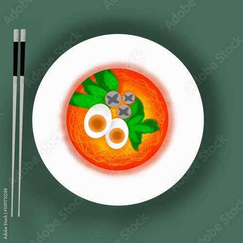 Meatball Noodles Illustration with a Dark Green Background