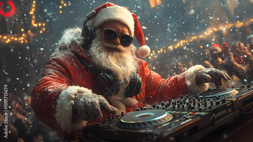 Santa Claus as a DJ at a vibrant winter festival celebration