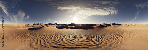 Panoramic Desert Sunset with Cloudy Sky