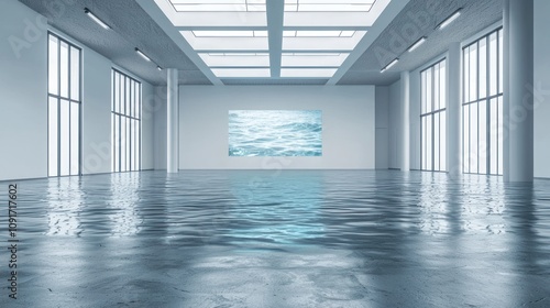 Empty hall with modern design and underwater ripple pattern a?" ar 3:2