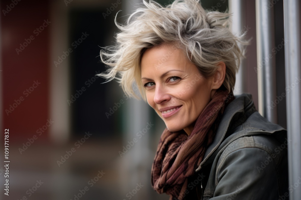 Portrait of a beautiful middle-aged woman with short blond hair Portrait of a beautiful middle-aged woman with short blond hair