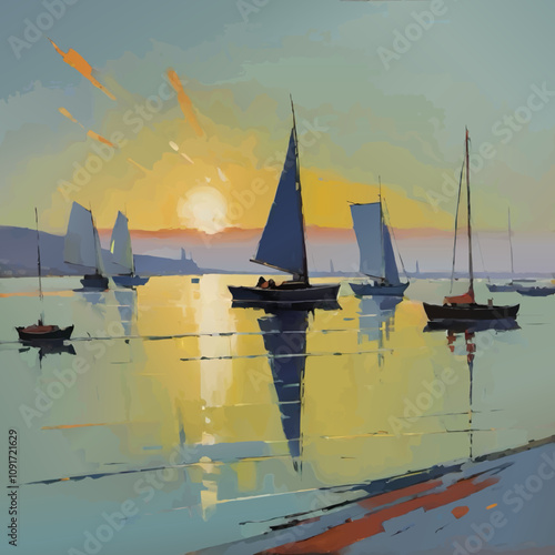 sailing boats in harbour illustration