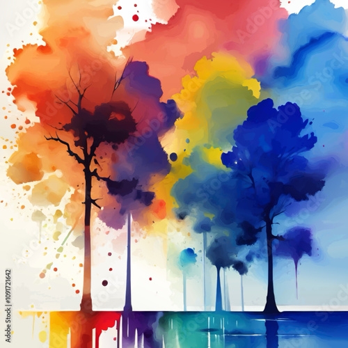 watercolor trees splash pattern