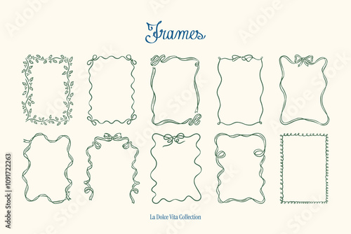 Minimal hand drawn vector frames collection. Art for greeting cards, wedding invitations, poster design, postcards, branding, logo design, background. Matisse style doodles.	