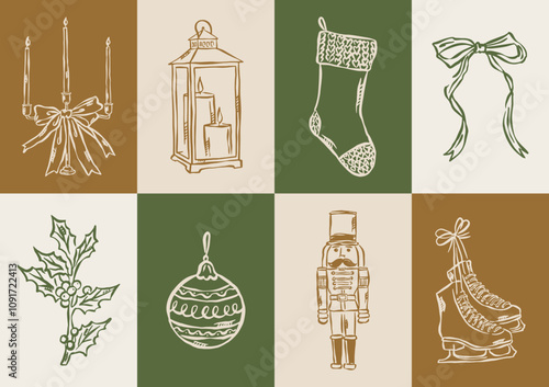 Christmas vector doodles collection. Art for greeting cards, wedding invitations, poster design, postcards, branding, logo design, background.