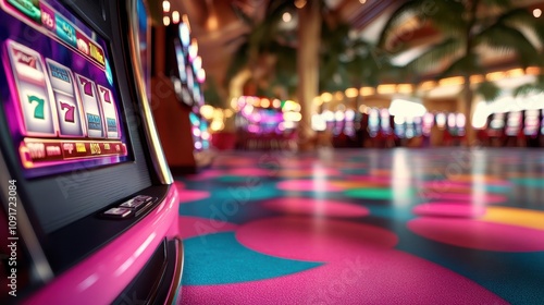 Wallpaper Mural A lively casino scene featuring colorful slot machines and unique decor, capturing the energy and excitement typical of vibrant gaming floors. Torontodigital.ca