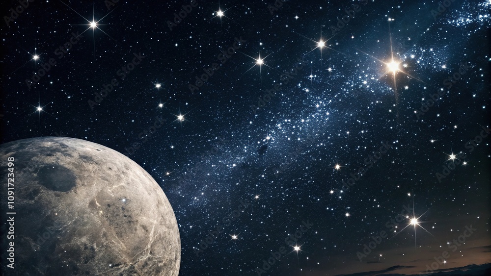 Fototapeta premium Celestial Body Night Sky with Shiny Stars, nebulae, galaxy, astronomical scene, starfield, galaxies