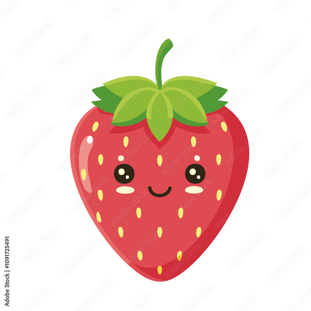 Obraz premium strawberry kawaii style icon illustration, happy cute fruit isolated on white background