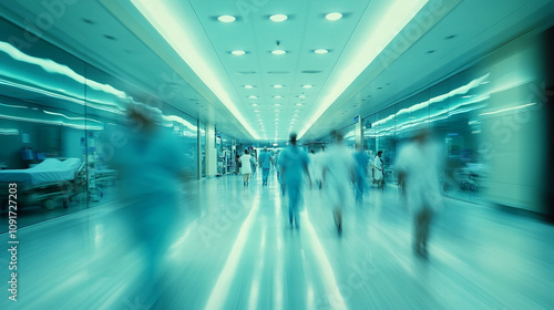 Busy Hospital Corridor  Doctors  Nurses  Patients  Motion Blur  Healthcare  Medical Facili photo