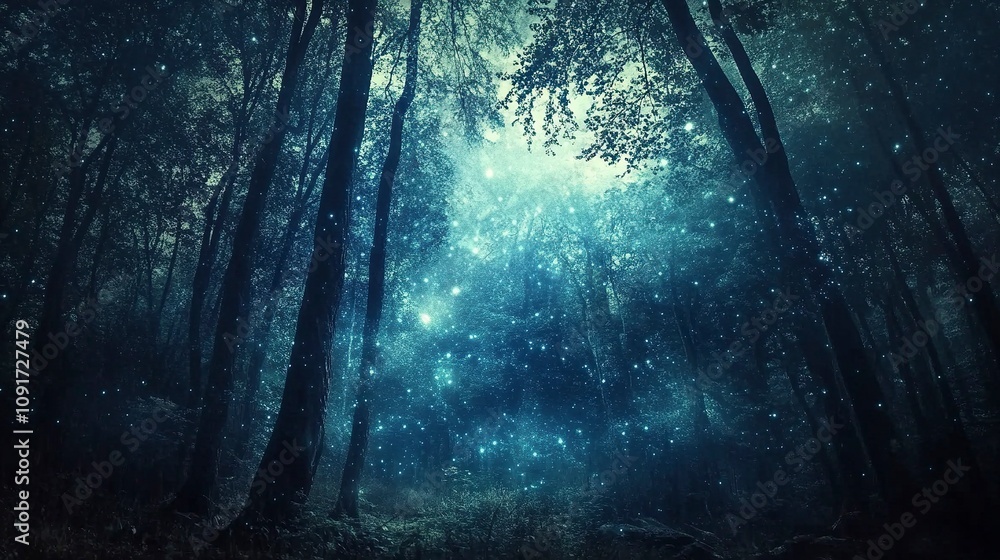 Obraz premium The rustle of the forest and the dance of the stars in a quiet night.