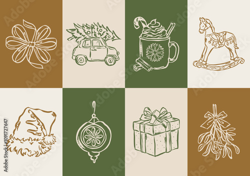 Christmas vector doodles collection. Art for greeting cards, wedding invitations, poster design, postcards, branding, logo design, background.