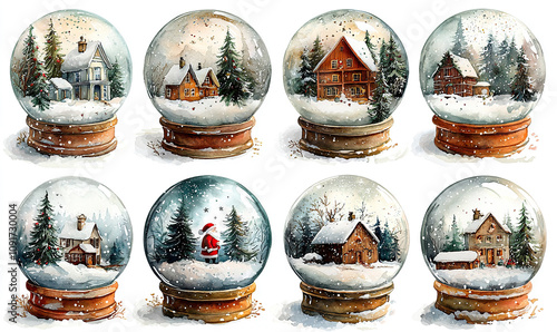 Christmas snow globe sphere decoration with Santa Claus present reindeer tree winter