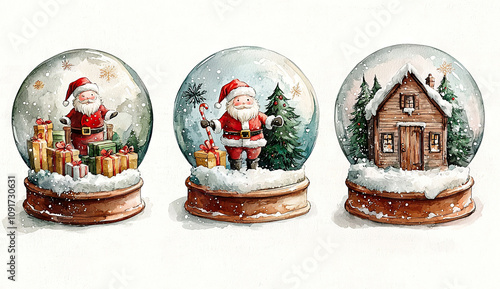 Christmas snow globe sphere decoration with Santa Claus present reindeer tree winter