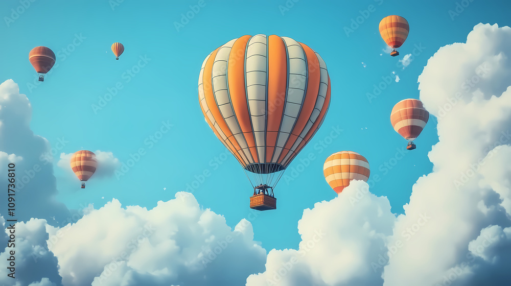 Fototapeta premium Hot air balloon in the sky. Floating Hot Airships. Illustration