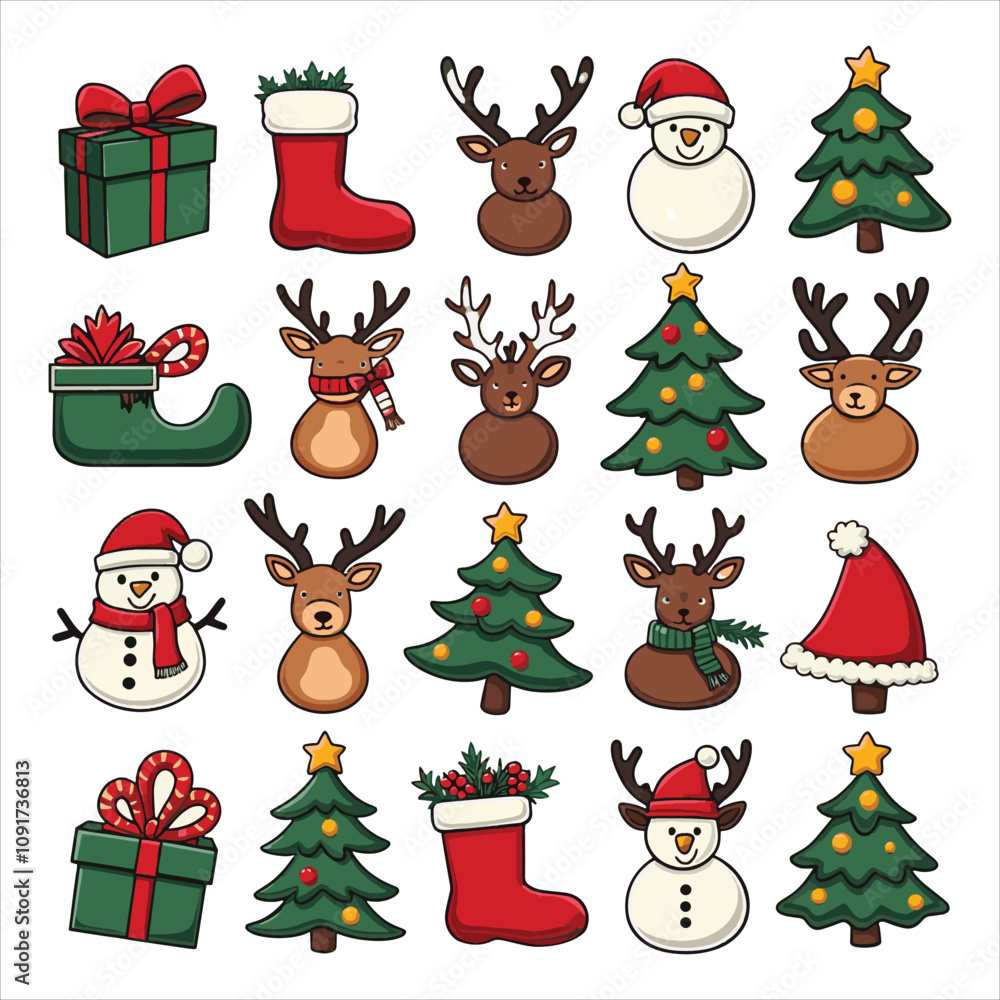 Fototapeta premium Set of christmas elements icon illustration vector