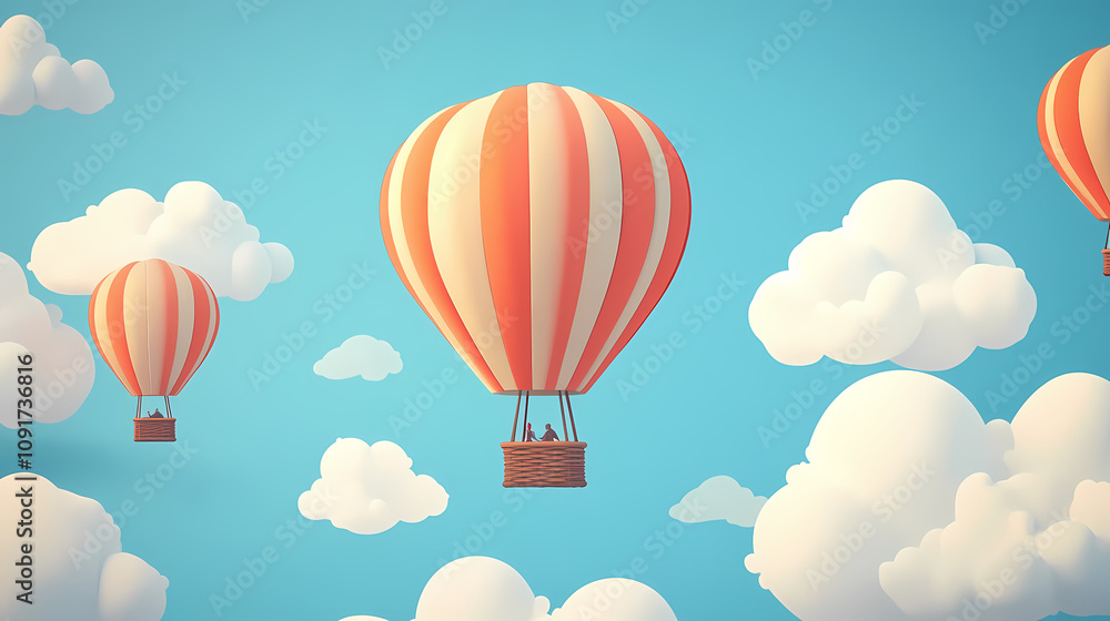 Obraz premium Hot air balloon in the sky. Floating Hot Airships. Illustration