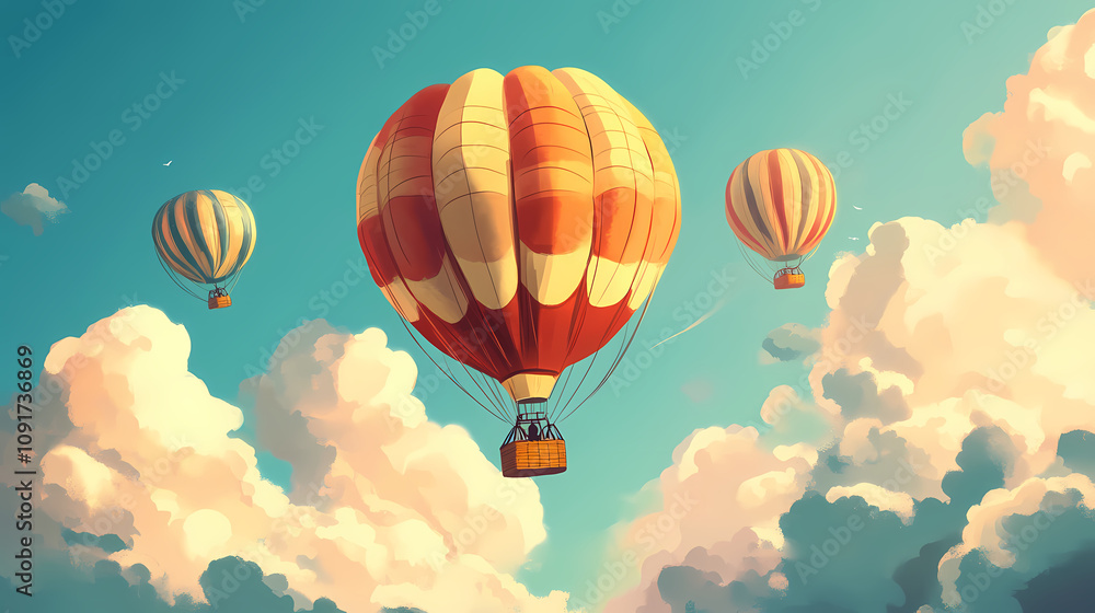 Fototapeta premium Hot air balloon in the sky. Floating Hot Airships. Illustration
