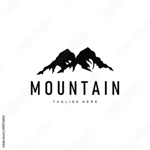 Mountain Logo, Mountain Adventure with Silhouette Model in Simple Modern Style Vector Design for Company and Product Brand