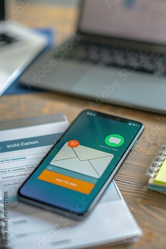 Wallpaper Mural Modern Workspace with Smartphone Displaying New Email Calendar Invite on Screen Torontodigital.ca