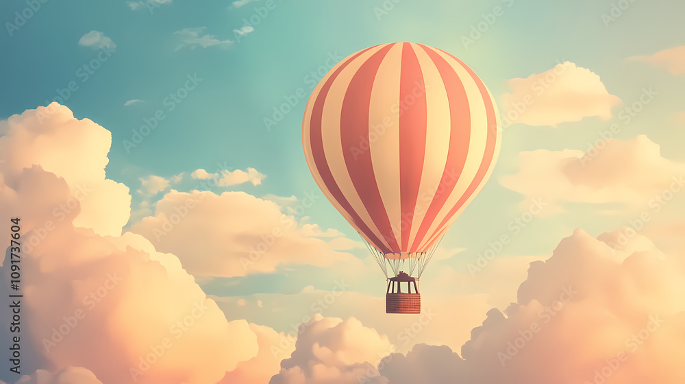 Fototapeta premium A hot air balloon floating gently through the air. Floating Hot Airships. Illustration