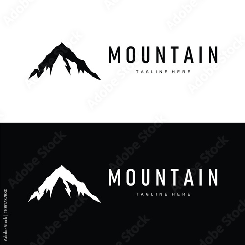 Mountain Logo, Mountain Adventure with Silhouette Model in Simple Modern Style Vector Design for Company and Product Brand