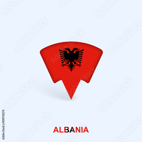 Albania Flag Map Pointer Design with Shadow.