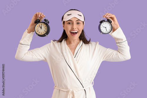 Young woman in pajamas with...