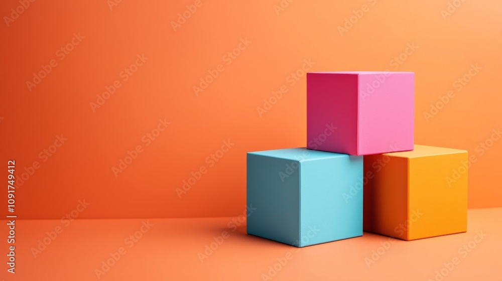 Obraz premium Stacked colorful blocks against an orange background